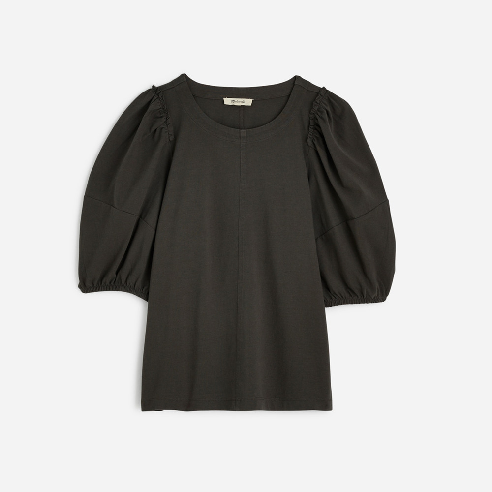 Madewell Women's Crew Neck Puff-Sleeve Relaxed Tee Dark Green XS X-Small New